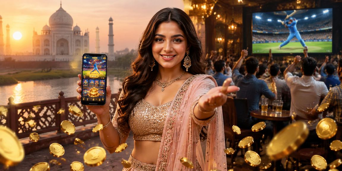 IPL Cricket Betting Scene in Agra, India Cricket fans in Agra enjoy IPL cricket betting on digital devices with India inspired scene