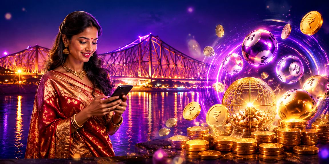 Kolkata Lottery Player Checking Live Results Woman in traditional saree checking lottery results in Kolkata